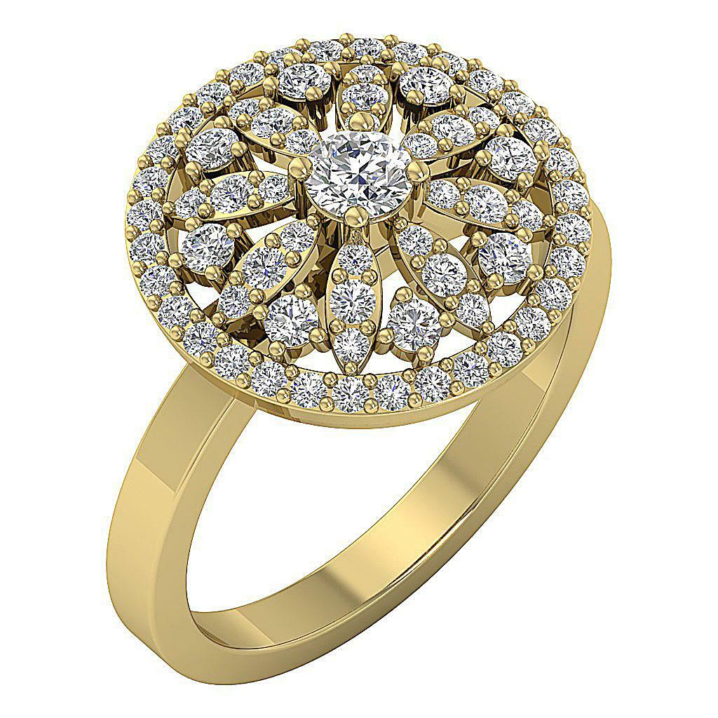 I1 G 1.15 Ct Round Diamond Right Hand Wedding Ring Yellow Gold Prong Set 16.20MM