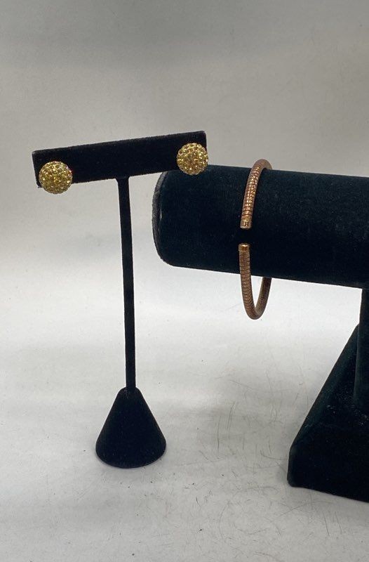 18K Gold Plated 925 Sterling Silver Crystal Pave Stud Earrings Bracelet Set 6″