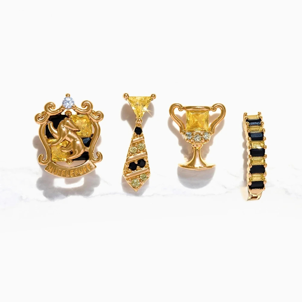 4Pcs/Set the Magic World House Stud Earrings Gold Color Plated Cubic Zirconia Cr