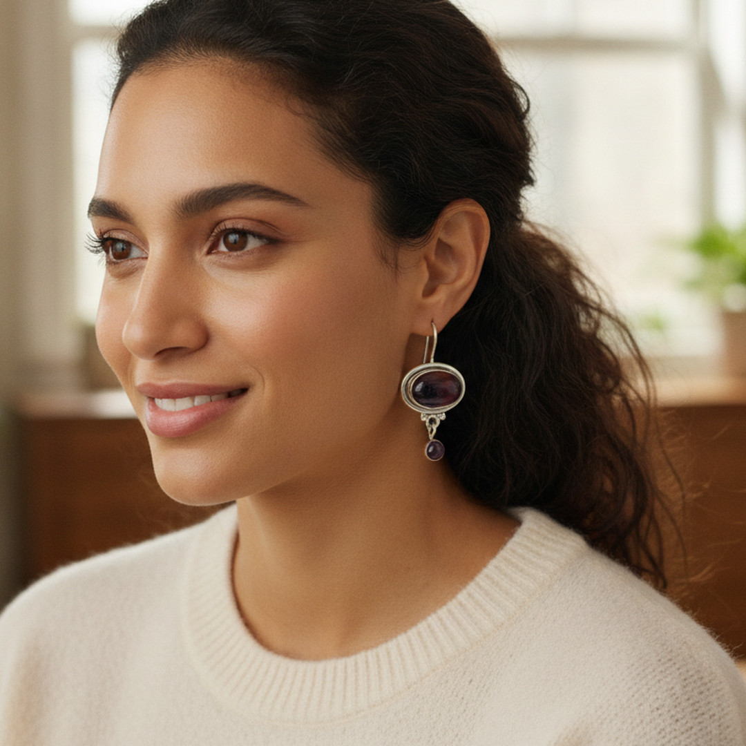 925 Sterling Silver Handmade Silver Earrings Natural Amethyst Stone Earrings