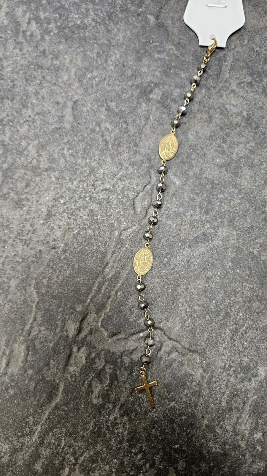 NIP Rosary Style Miraculous Medal Beaded Bracelet in Stainless Steel