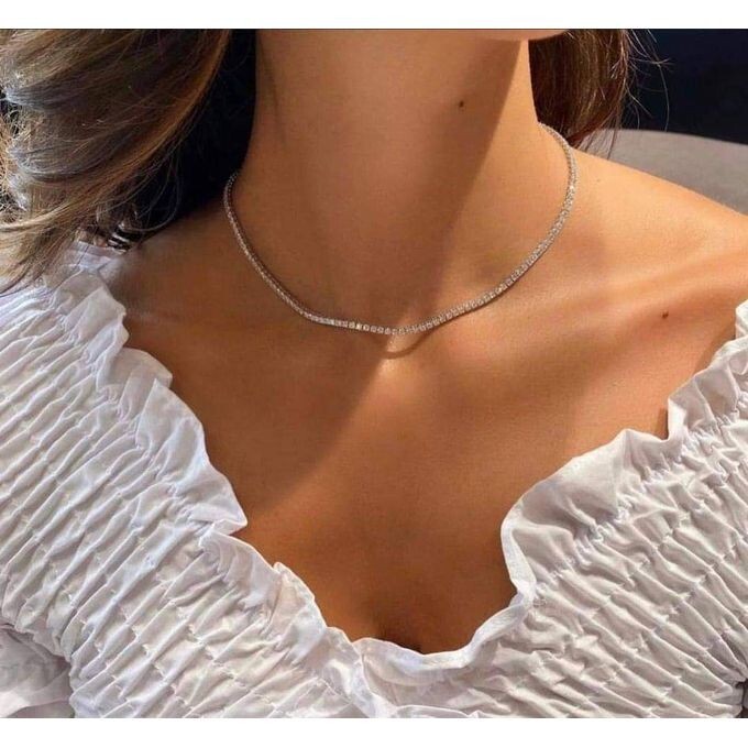 925 Sterling Silver Tennis Choker Necklace – White CZ Stones | Valentine’s Gift