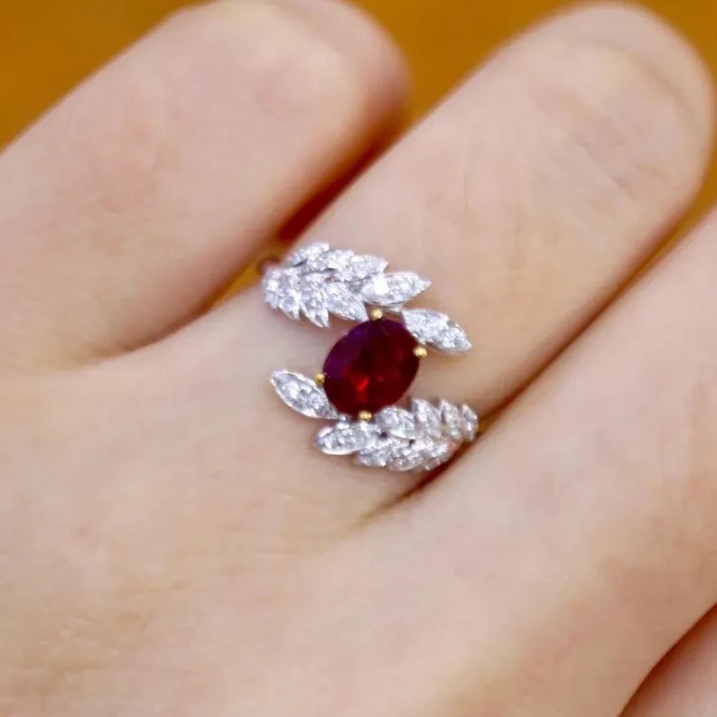 2Ct Oval Cut Simulated Ruby Engagement Ring 14K White Gold Plated