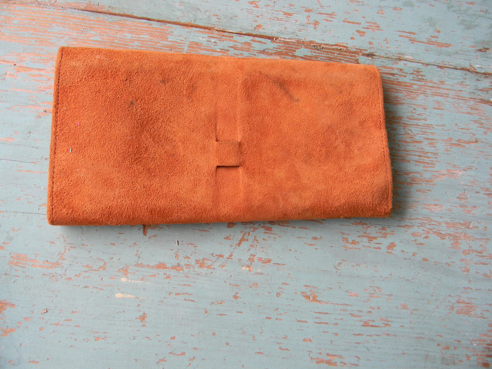VINTAGE GENUINE SUEDE/LEATHER ORANGE/TAN JEWELRY ROLL TRAVEL ORGANIZER
