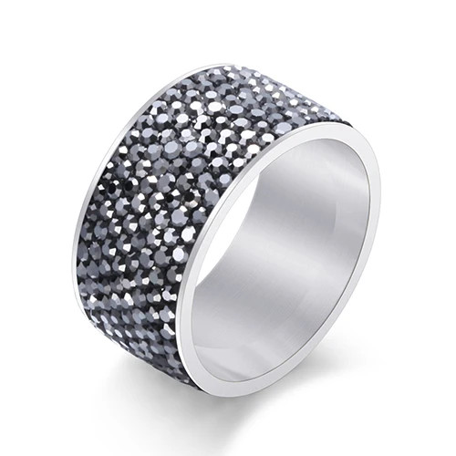 Crystal Pave Ring 8 Row Stainless Steel Gold Plated Wide Band Women Jewelry