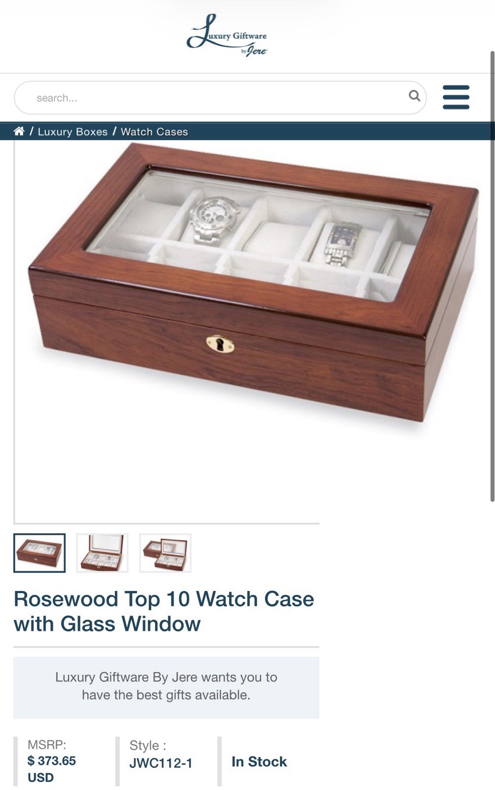 Rosewood Watch Case with Glass Lid – Luxury Giftware By Jere JWC112