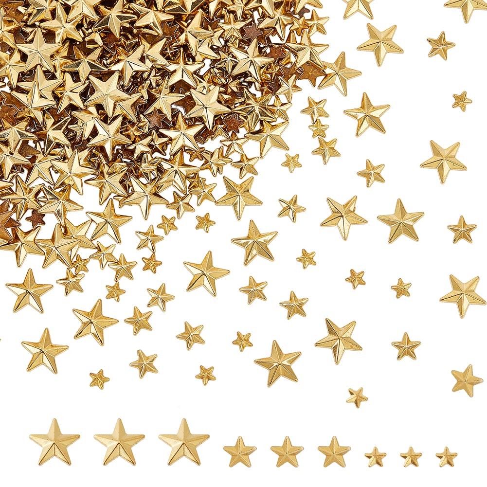 600 PCS Star Hotfix Iron On 4mm 6mm 10mm Rhinestone Appliques Metal Stud Gold