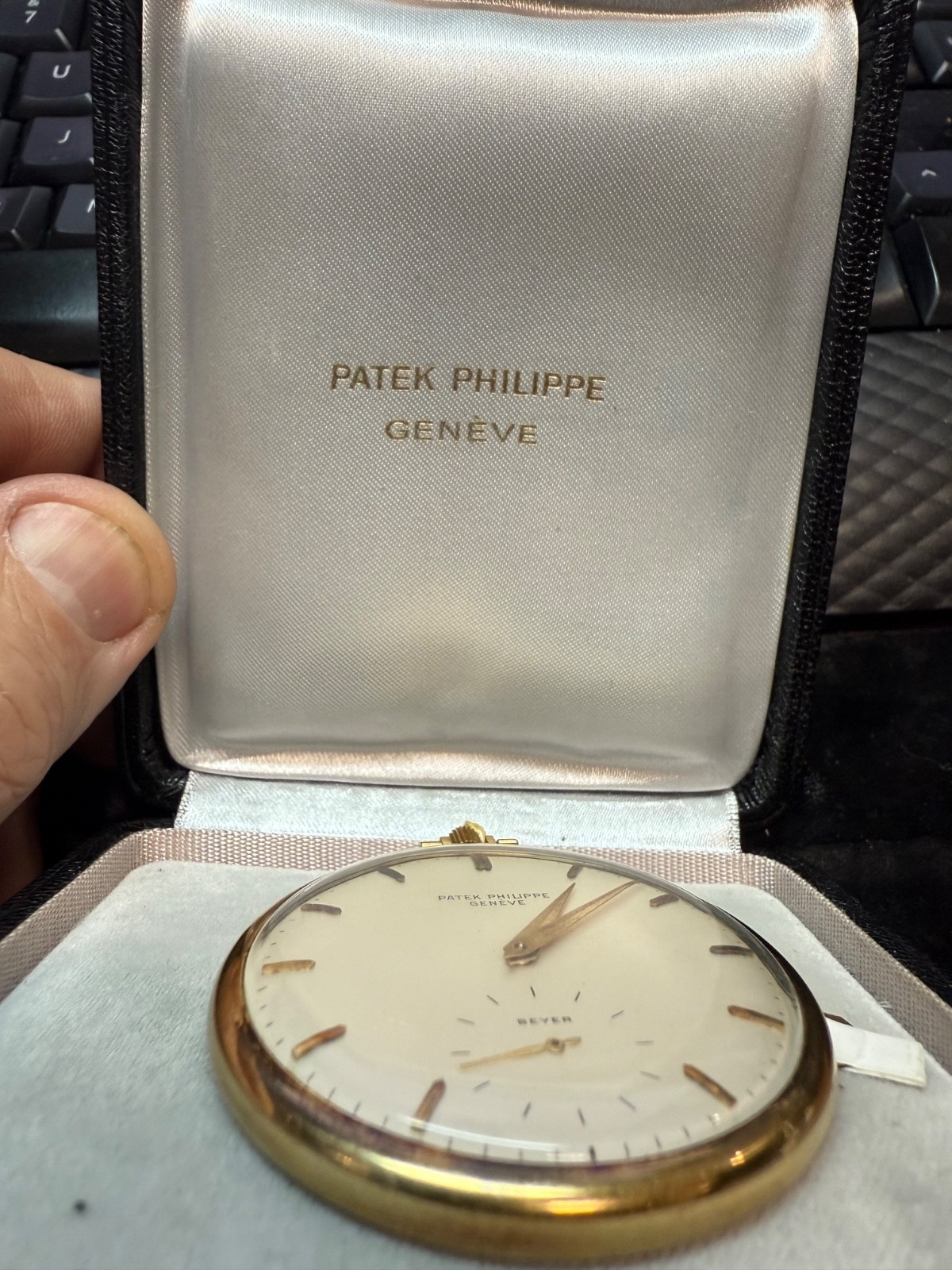 Patek Philippe Model 866 Open Face Pocket Watch 18k YG 47mm White Stick Dial BOX