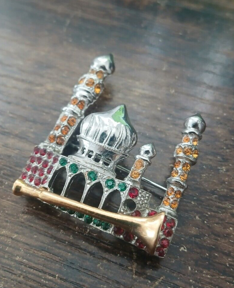 RARE ORA 3-D Taj Mahal Figural Rhinestone Brooch – Silvertone