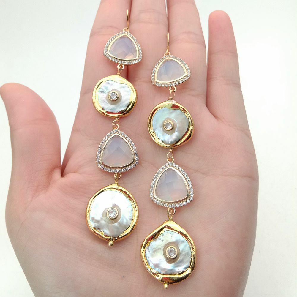 Freshwater White Keshi Pearl Crystal Cz pave Hook Earrings