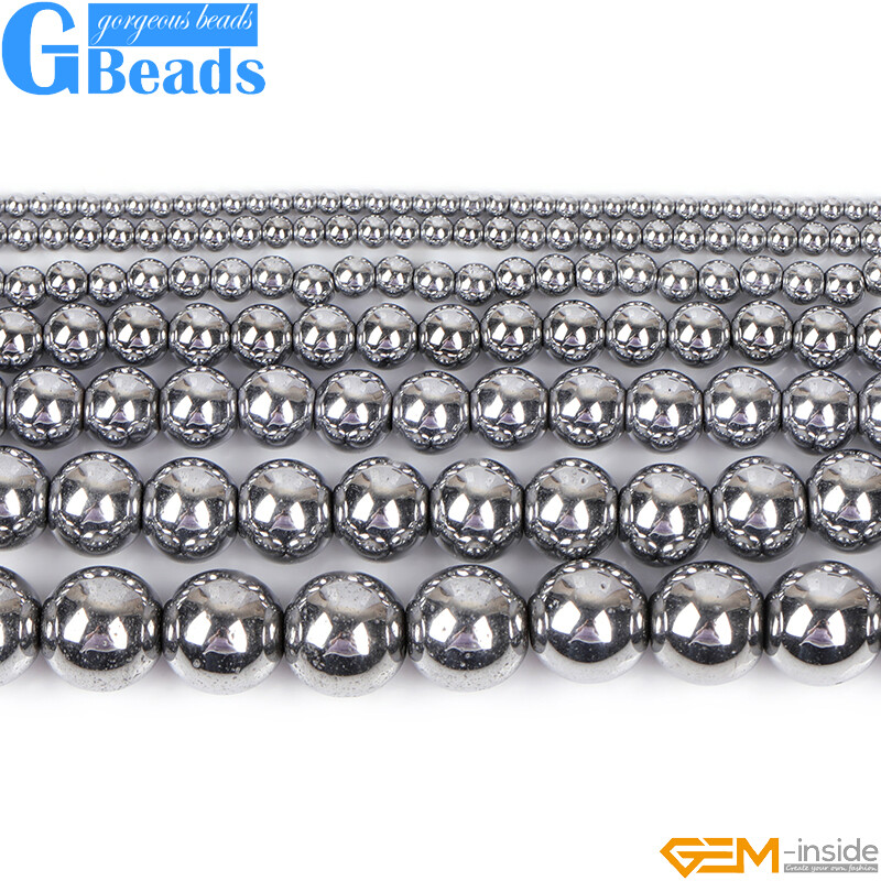 Silver Metallic Coated Reflections Hematite Round Beads Free Shipping Strand 15″