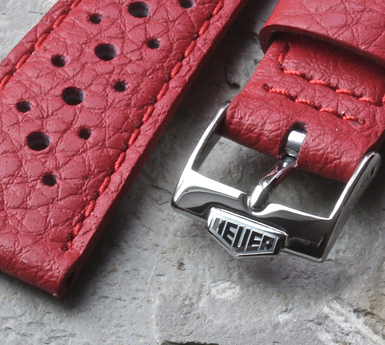 Red 22mm rally band with Heuer buckle match a Heuer Monaco 1133G or Heuer 1533B