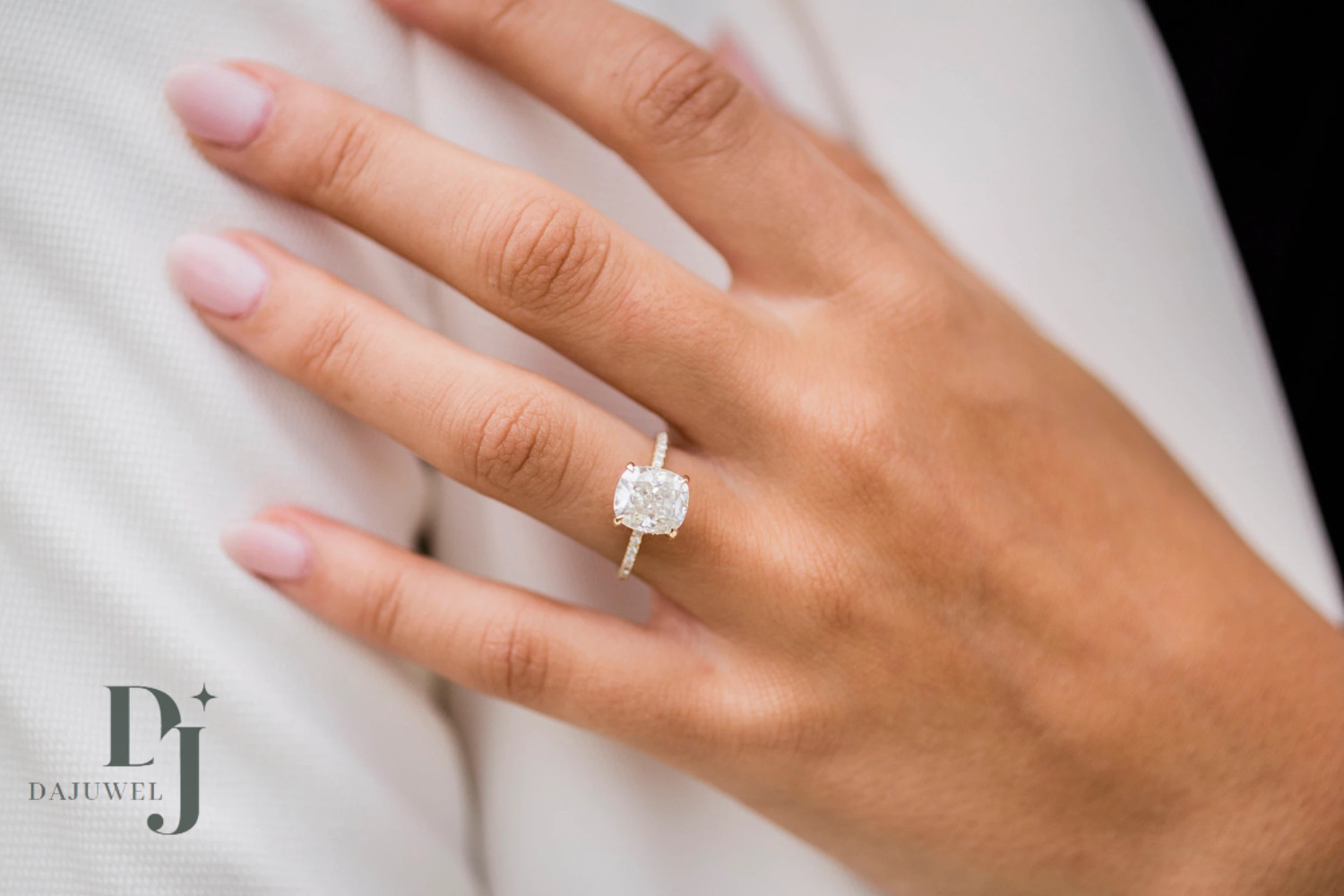 Moissanite Hidden Halo Engagement Ring Solid 14K White Gold 2.00 CT Cushion Cut