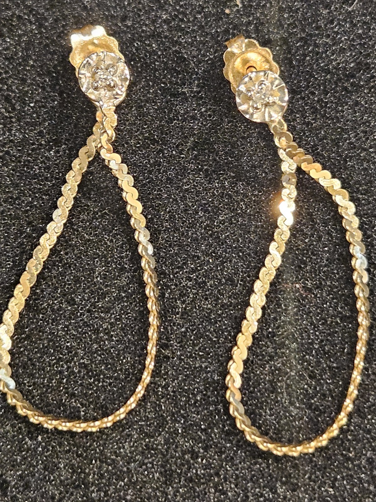 Vtg Set Petite 14k Solid Gold 2 gm Chain & Diamond Earrings and Bracelet