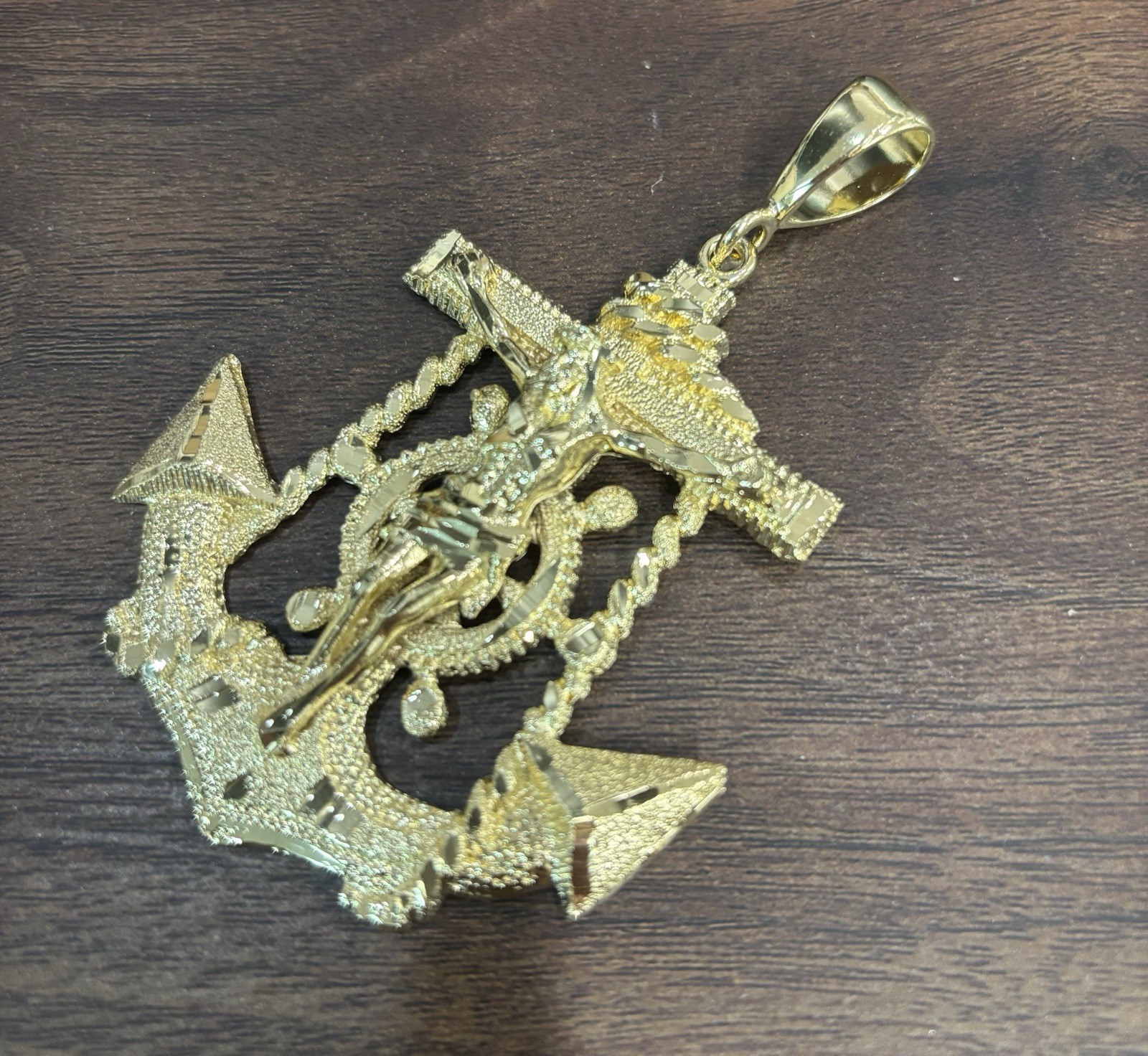 Sterling Silver Gold Plated Anchor JESUS Cross XXL Hawaii Pendant