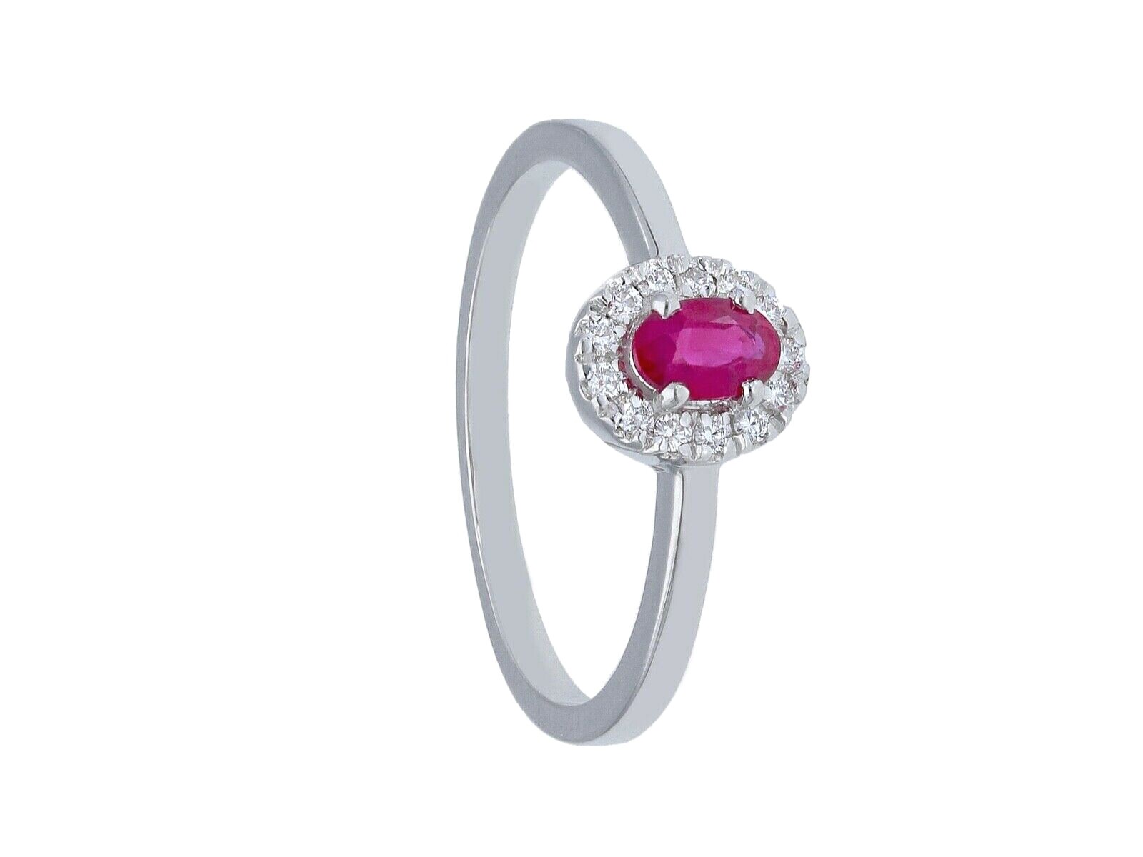 SOLID 18K WHITE GOLD RING WITH OVAL CUT RUBY 0.27 Carats AND DIAMONDS FRAME