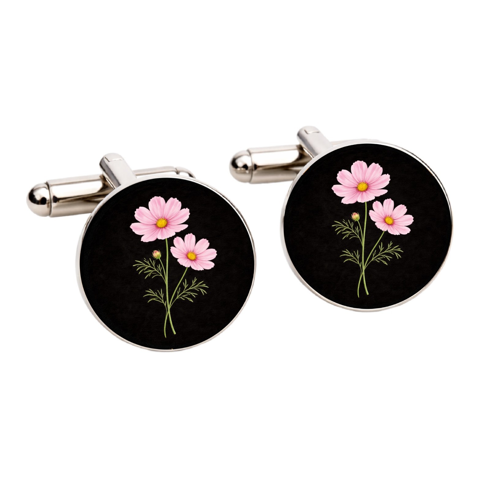 Cosmos Flower Cufflinks October Birth Flower Botanical Gift Men