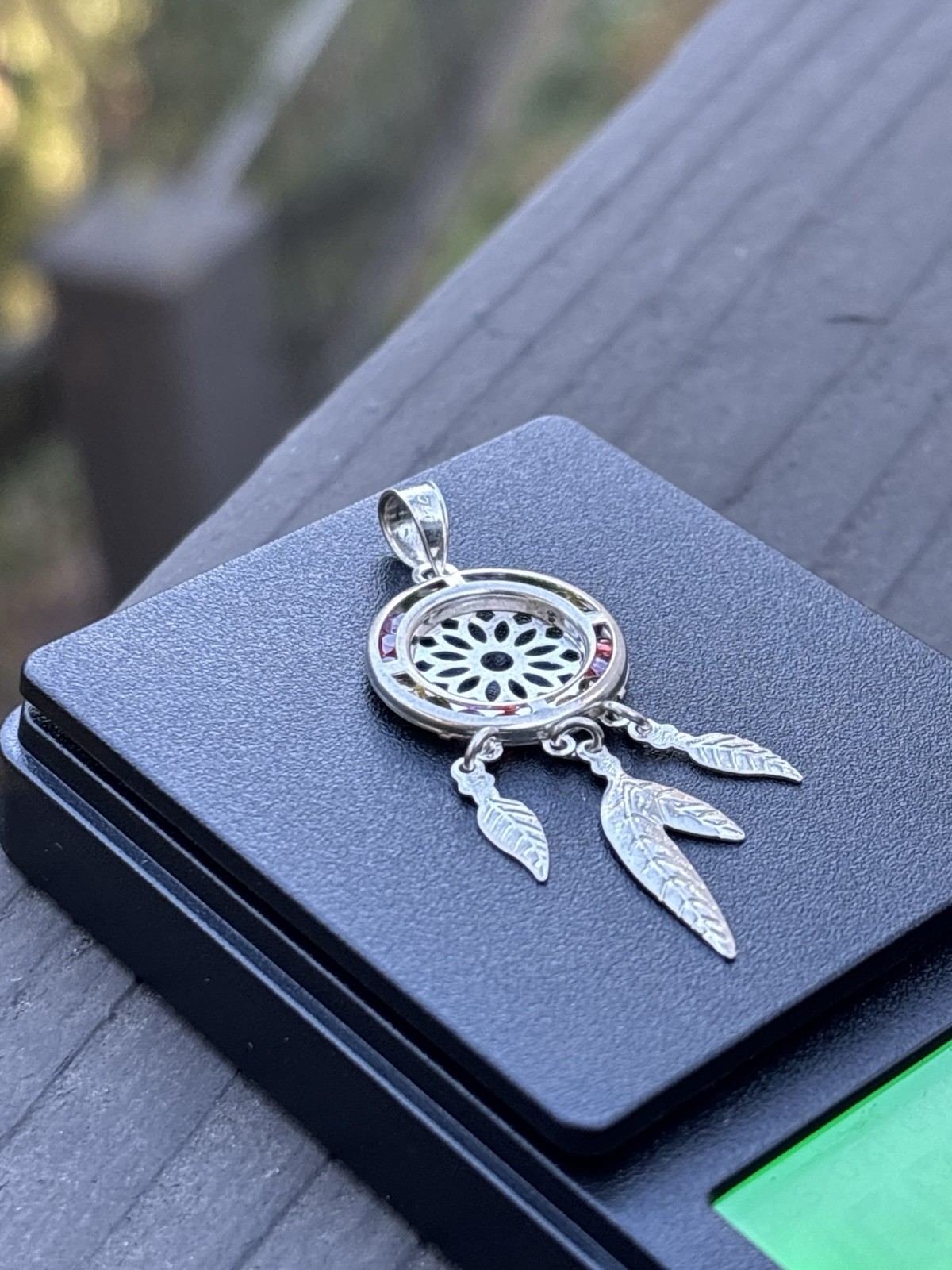 Silver Tone Round Dreamcatcher Pendant Charm w/ Dangle Feather, No Stones