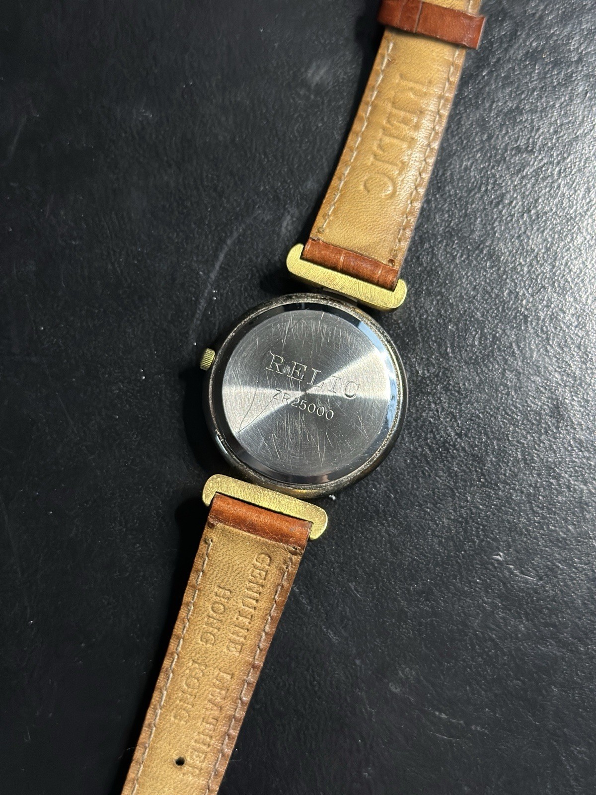 Vintage Relic By Fossil Moon Phase Watch With A Gold Tone Coin Edge Bezel