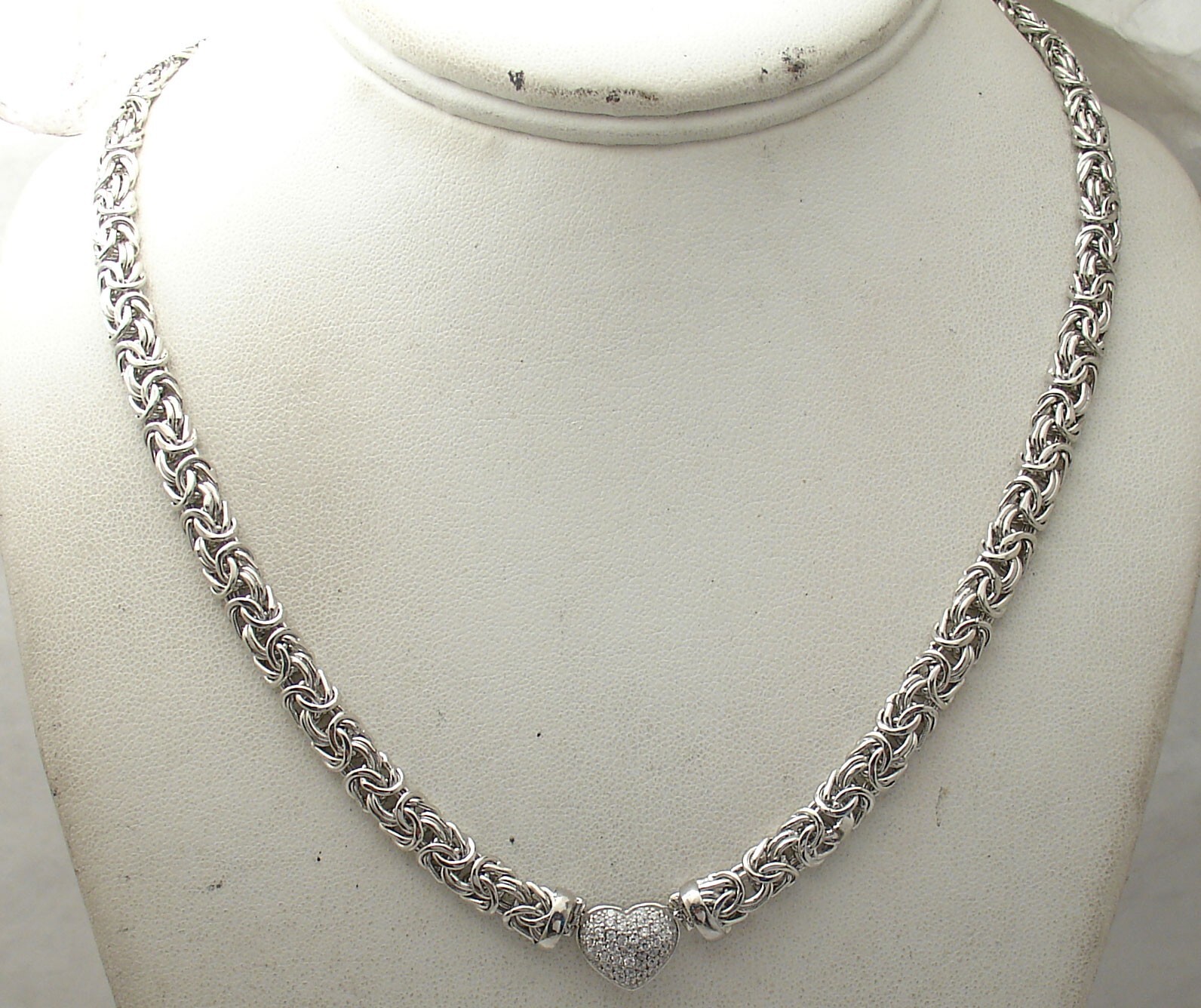 Technibond Heart Center Byzantine Necklace Chain Anti-Tarnish Real 925 Silver