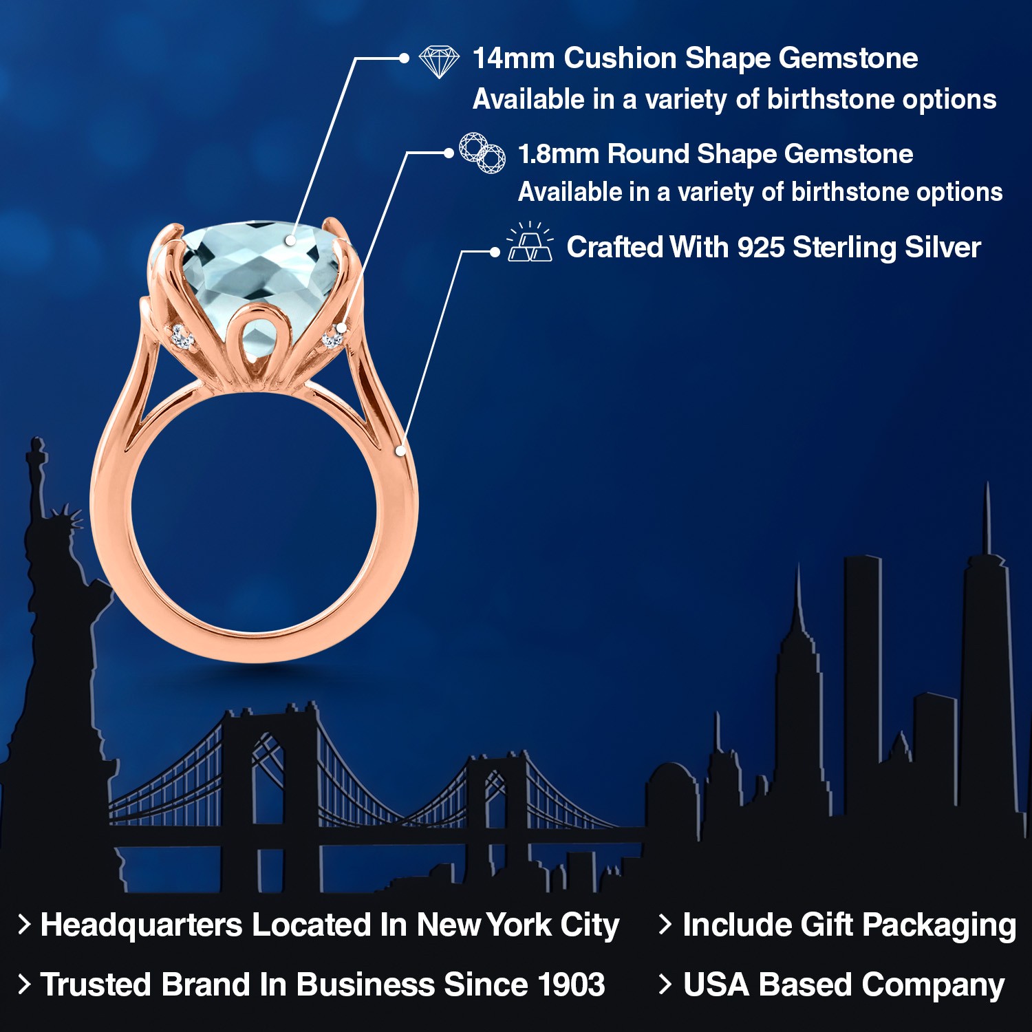 10.90 Ct Sky Blue Simulated Aquamarine White Topaz 18K Rose Gold Plated Silver