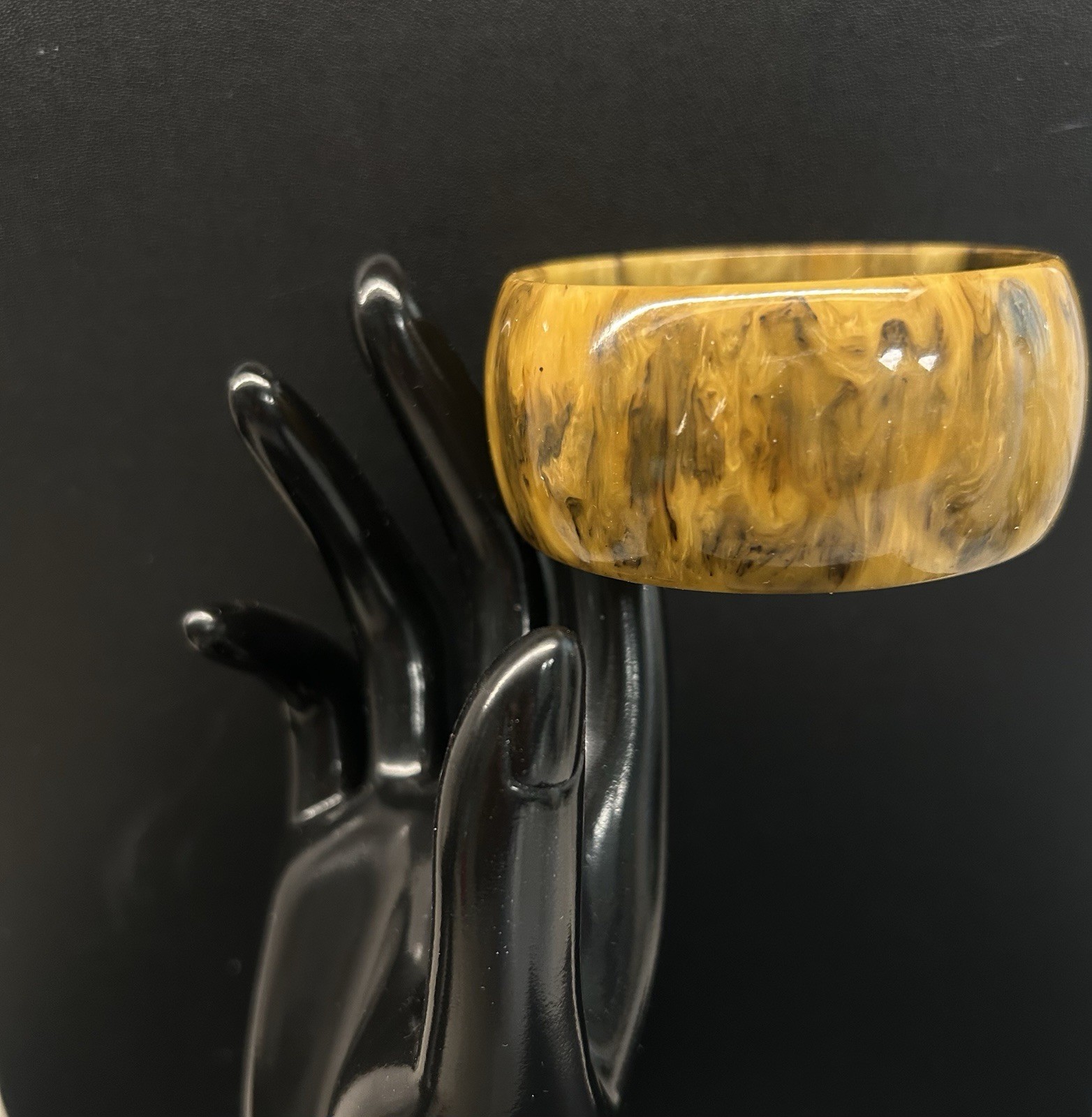 Vintage Bakelite Bracelet Bangle Butterscotch and Toffee Marble 1 1/4 Inch Wide