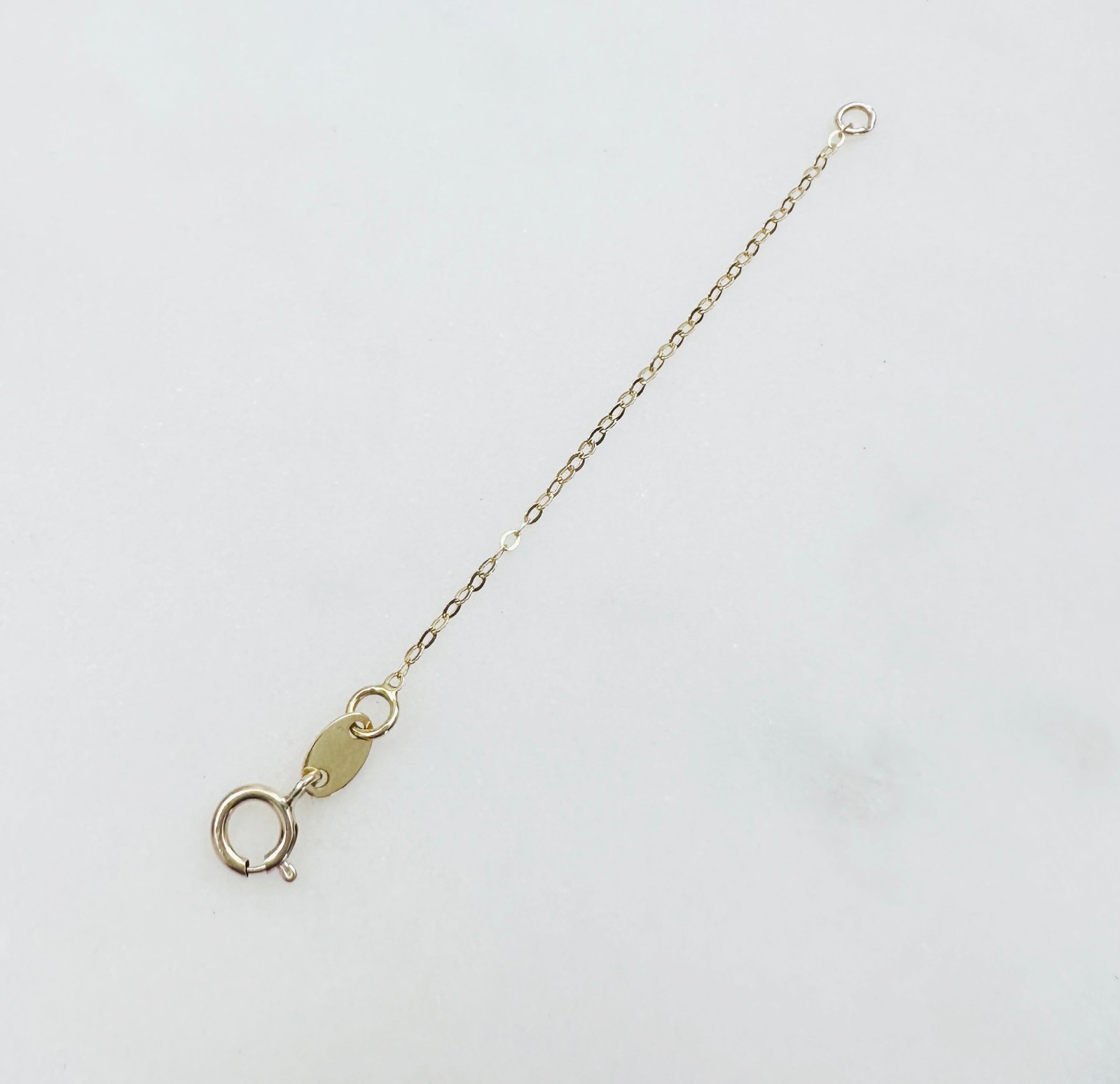 14K Solid Yellow Gold Thin Cable Link Safety Chain Extension Extender .9mm, 2.4″
