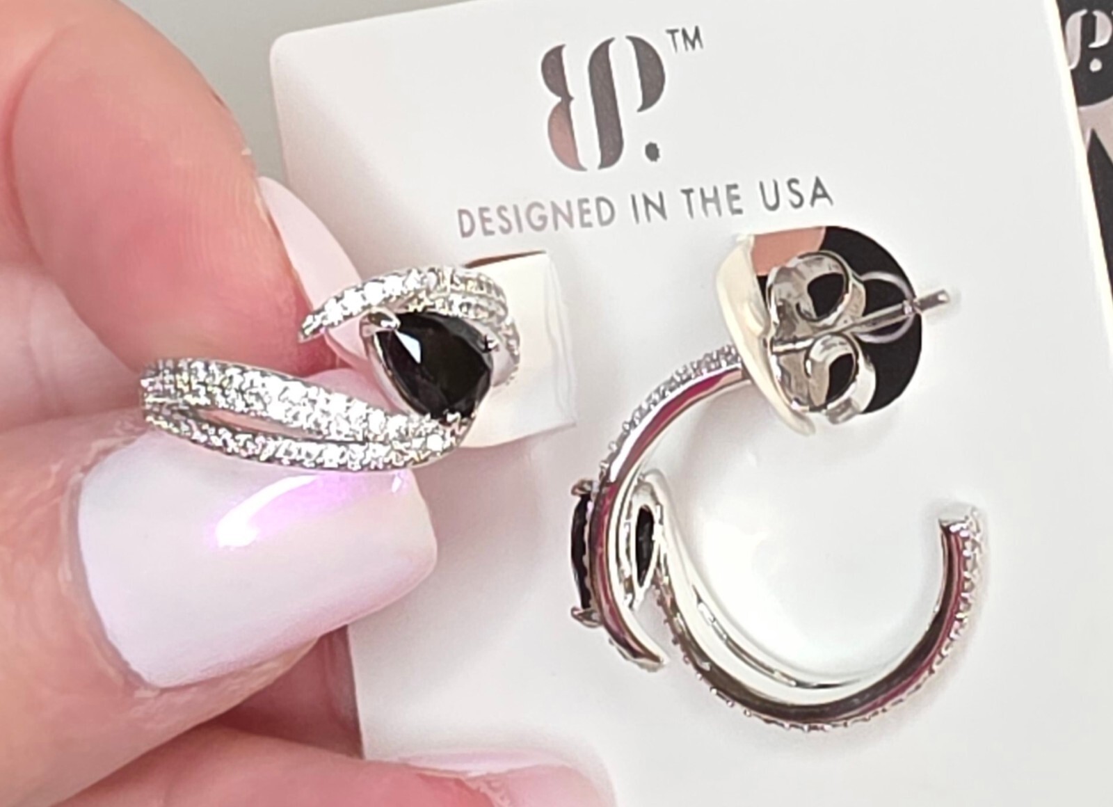 Obsidia Cut Through the Dark Rhodium Plated Hoop Earrings