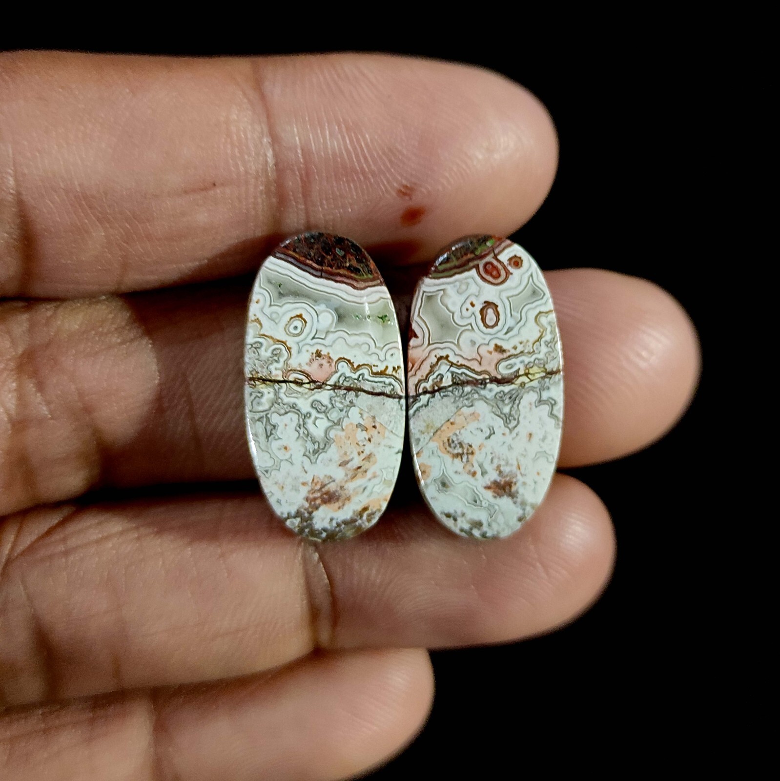 2 Pcs 27.40 Cts Natural oval CRAZY LACE Cabochon Jewelry Supply 23x12x5 MM