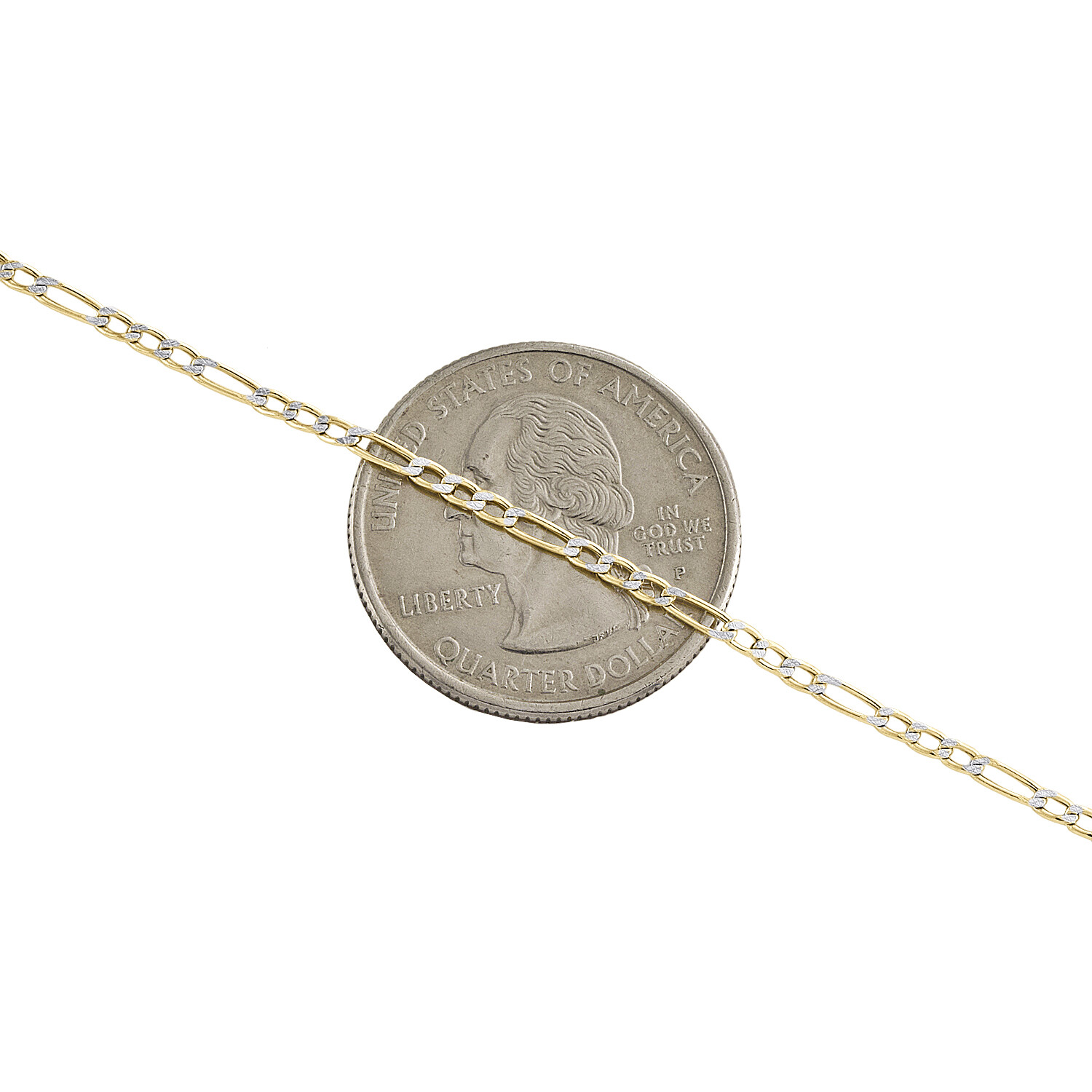 10K Yellow Gold 2mm Diamond Cut Hollow Fiagro Link Bracelet / Anklet 7-10 Inches
