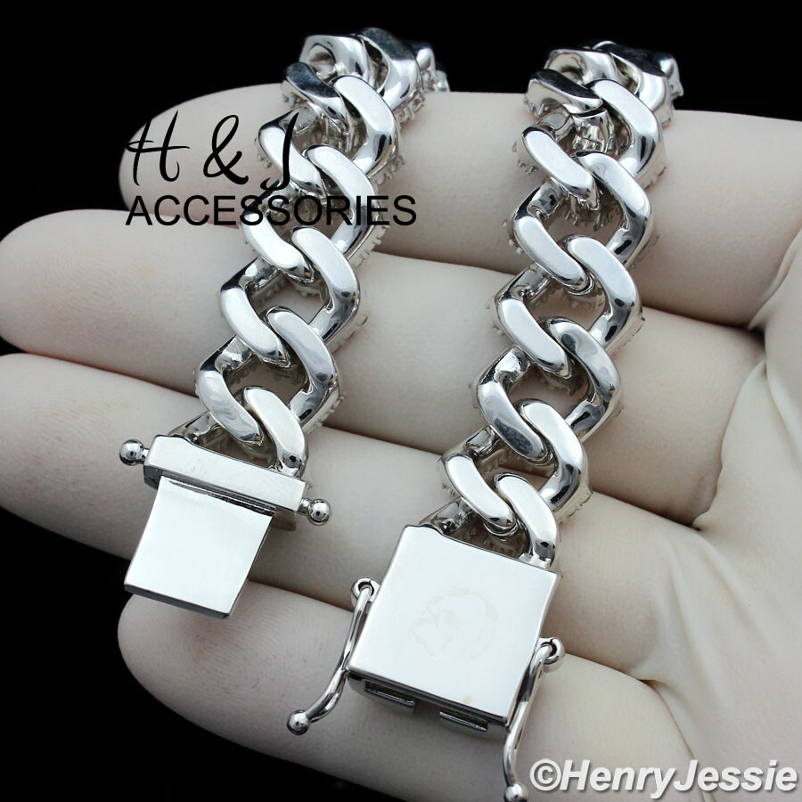 20″MEN 14K WHITE GOLD PLATED 14MM CZ MIAMI CUBAN CURB LINK CHAIN NECKLACE*ABN6