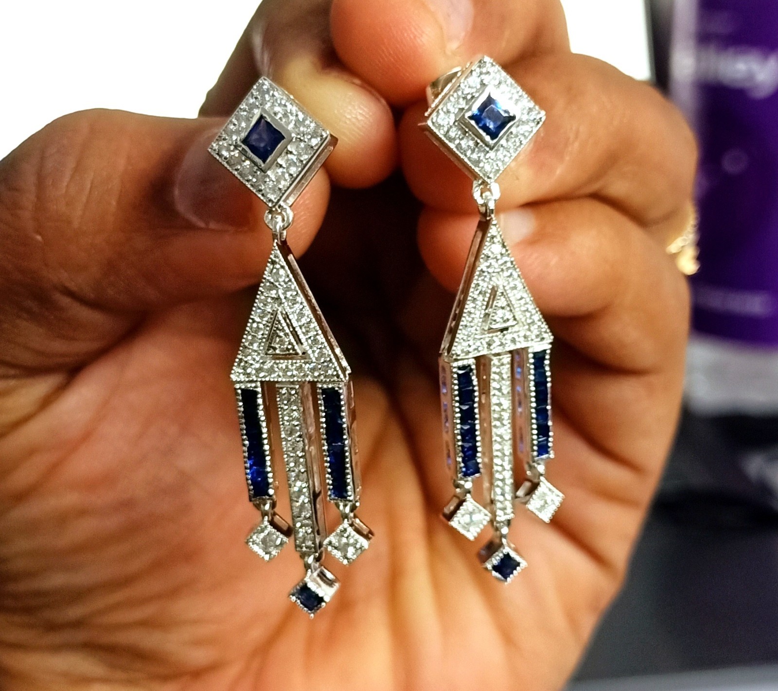 2Ct Lab Created Blue Sapphire Drop & Dangle Earrings 14K White Gold Plated