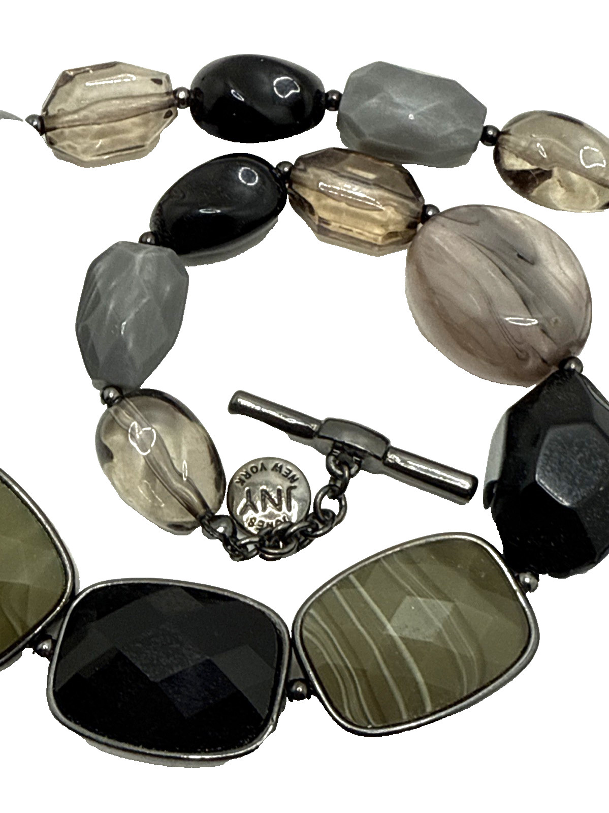Jones New York JNY Chunky Bead Choker Necklace Olive Black Gray Statement 17-19″