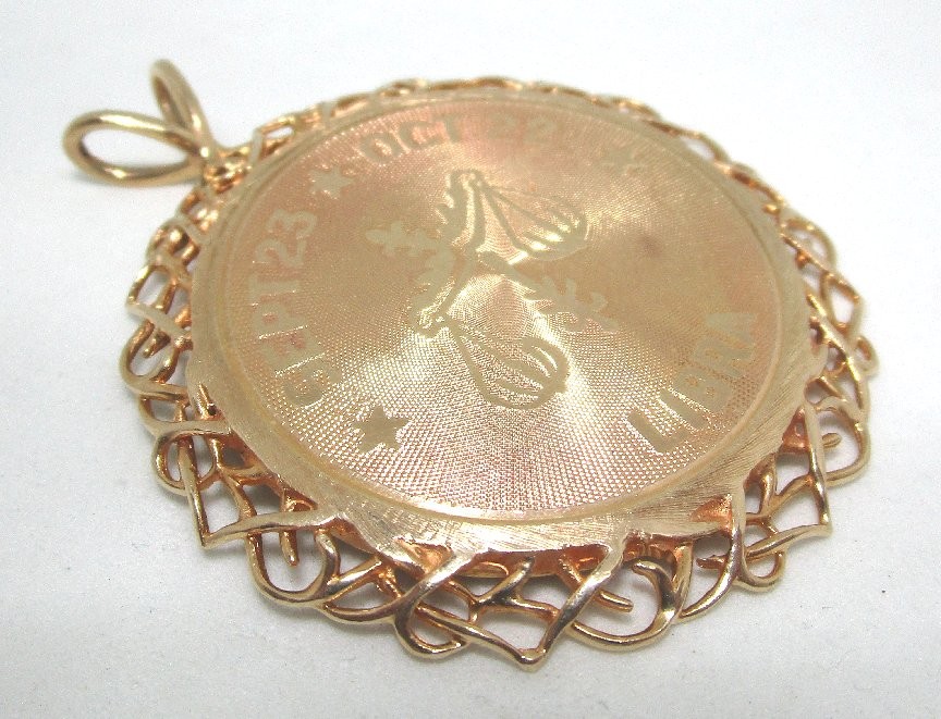 14K Yellow Gold Libra Pendant 21.11 grams 2 3/8”
