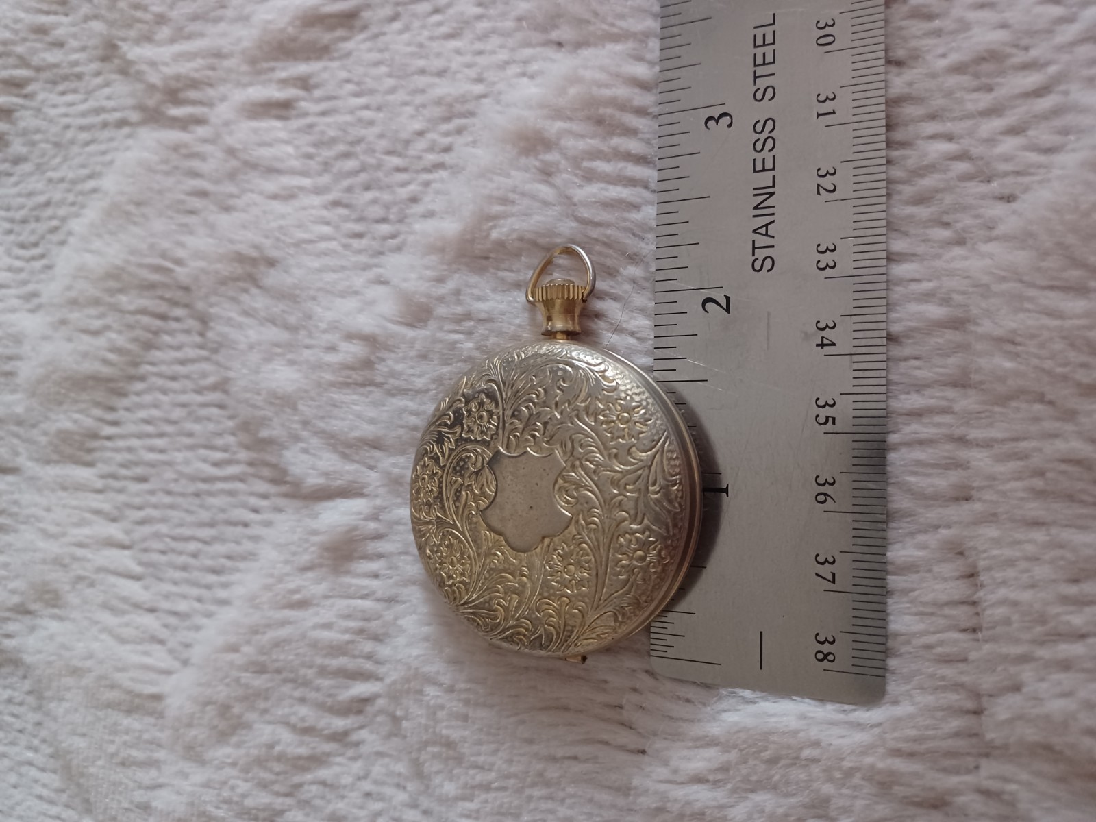 Vintage Pocket Watch Case Pill Box Gold Tone Embossed Retro Style Locket Pendant