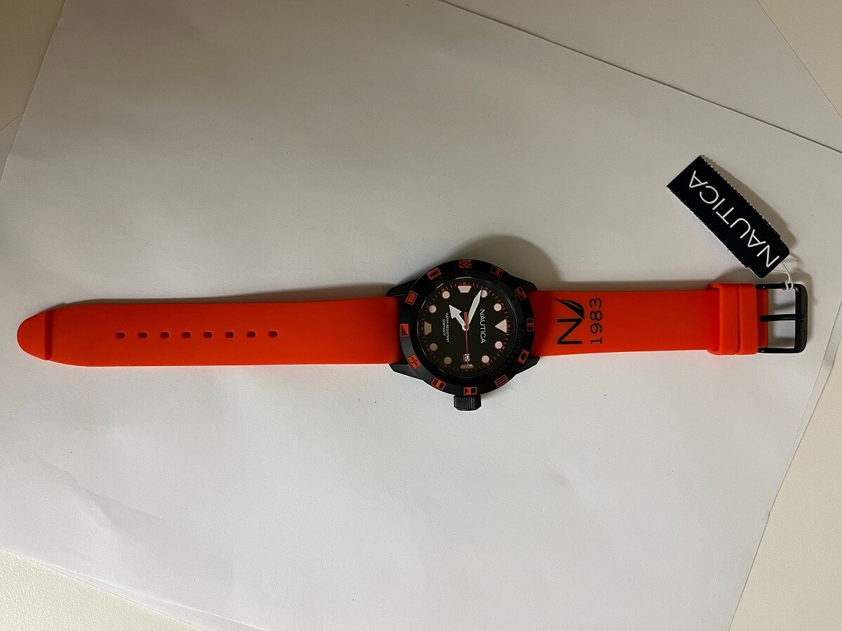 Nautica NAD10077G NSR 100 Flag Watch Silicone Orange Logo Band