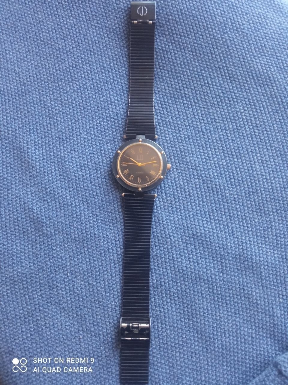 Rare Vintage Dunhill Watch Quartz Two Tone Gold & Black Dial Unisex 32 cm