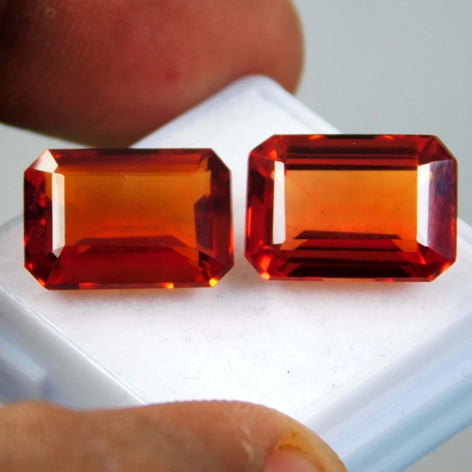 Natural Orange Sapphire 20 Ct Emerald Cut Pair Certified Rare Loose Gemstone