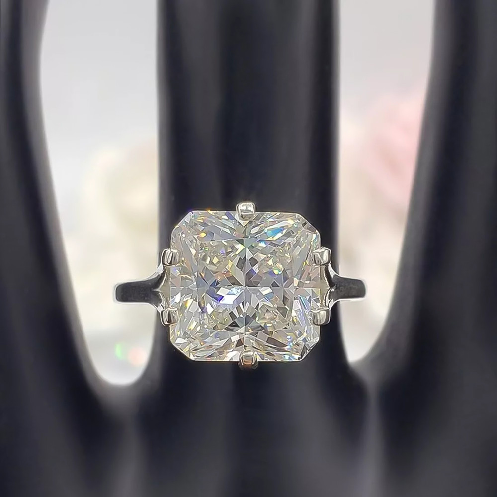 3.25 Ct Radiant Cut Off White Treated Diamond Ring in 925 Silver Certified