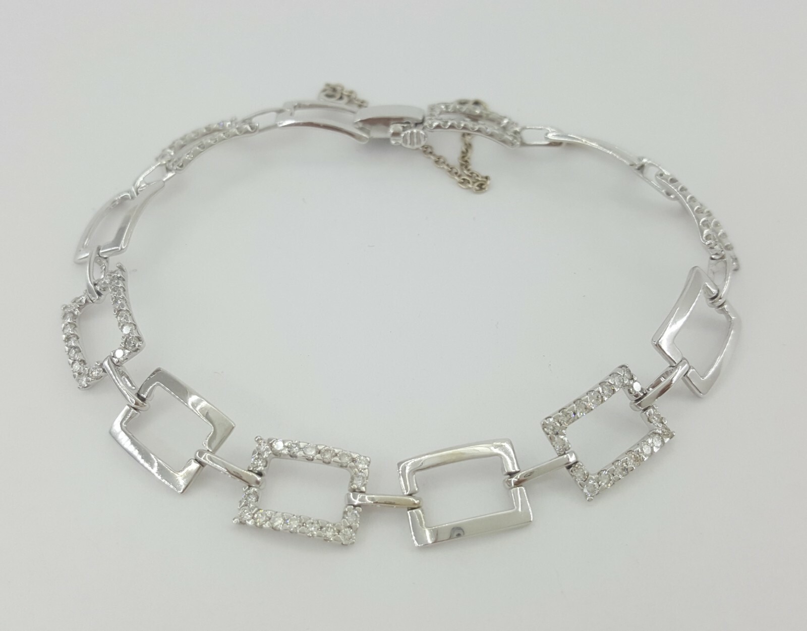 Round Cut Diamond Square Box Tennis Bracelet 8.8 Grams 7″ 1.62 ct 14K White Gold