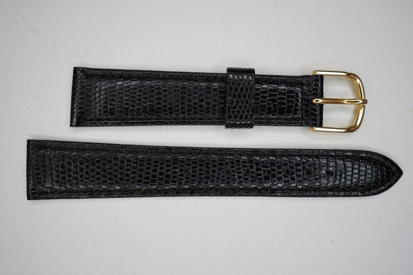 Original Seiko CALF-Z18 18mm Black Lizard-Embossed Leather Strap Gold Buckle