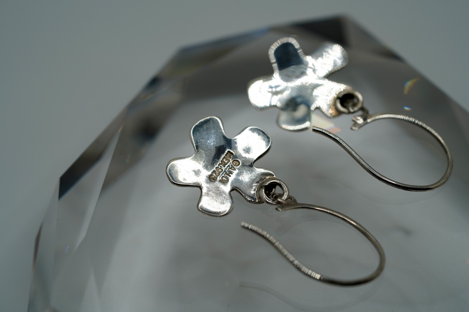 Vintage Sterling Silver Southwestern Flower Handmade Dangle Earrings 3.6cm JB24