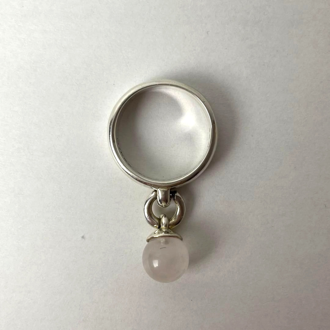 Tiffany AG925 Rose Quartz Ball Dangle Ring US 6.25 No Box Pouch