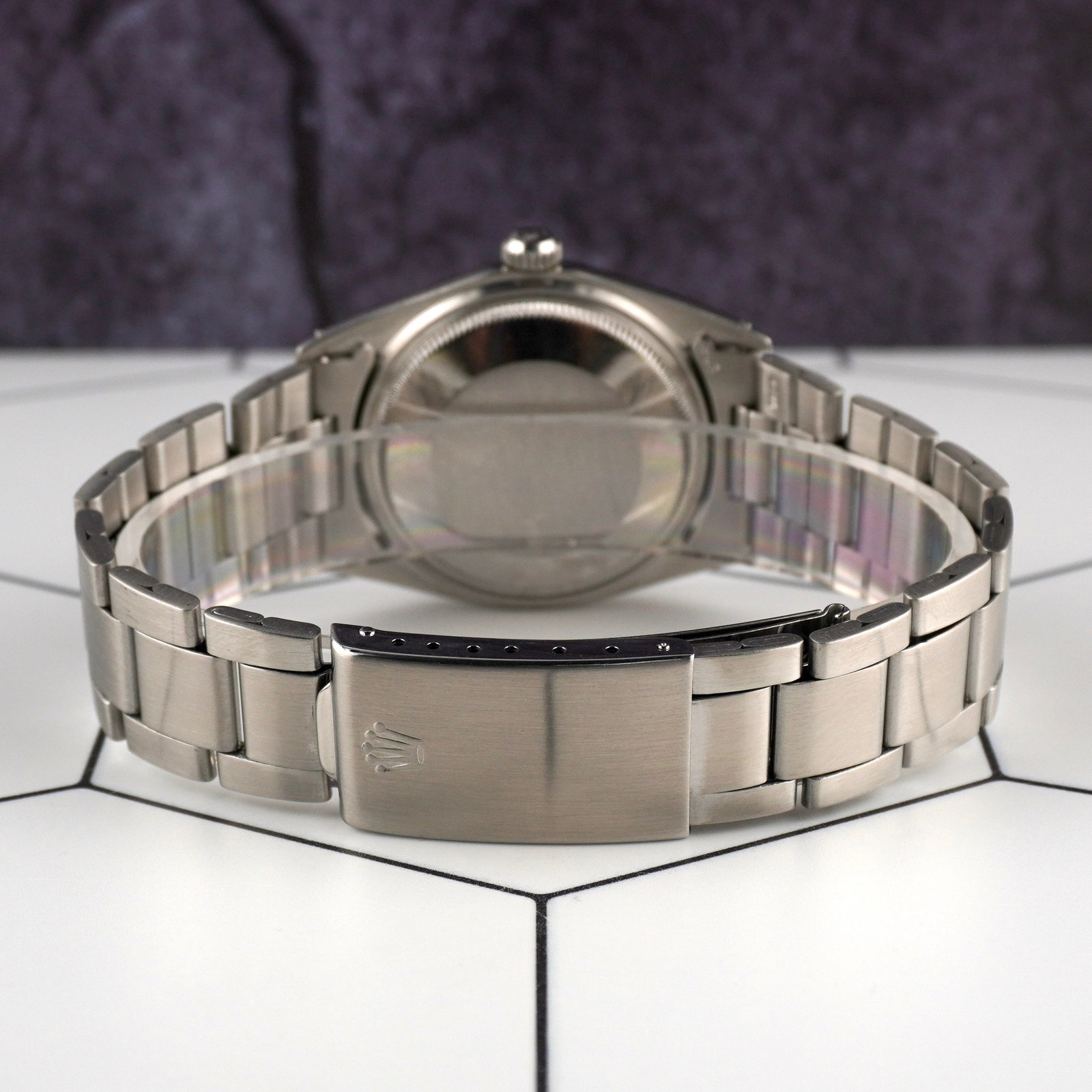 Rolex 36mm Datejust Mens Steel Engine-Turned Oyster Grey Dial Watch 1603