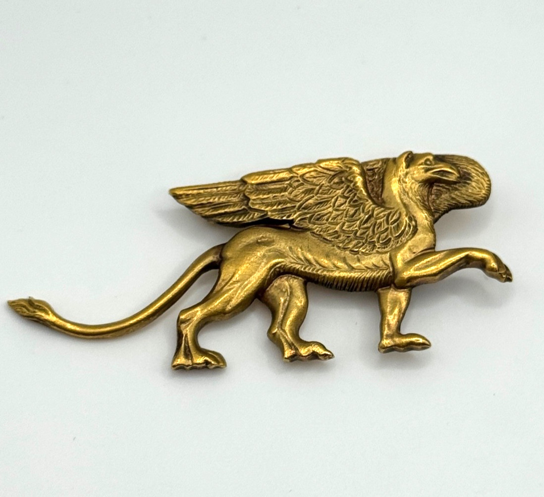 Vintage C&C Griffin Brooch Gold Tone Mythical Creature Pin Signed