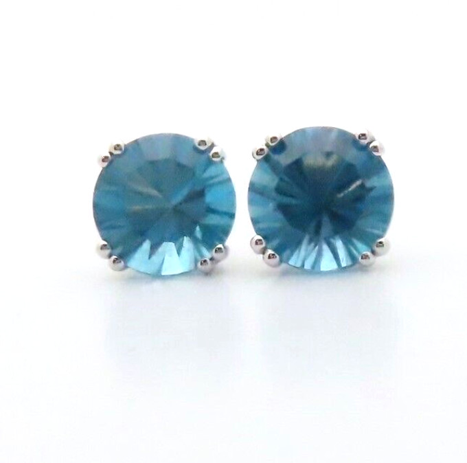 5 Ctw London Blue Topaz Earrings 14k Solid White Gold Stud Natural 1.85gr 8mm