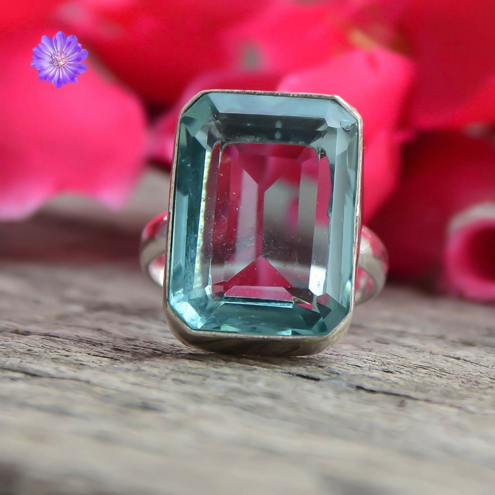 Aquamarine Gemstone 925 Sterling Silver Ring Handmade Jewelry Gift For Valentine