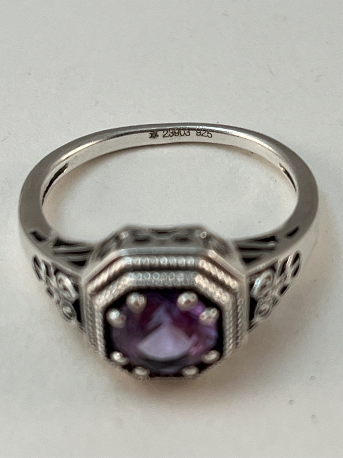 Vintage 925 Sterling Silver Light Purple Ring Size 8 Designer Signed
