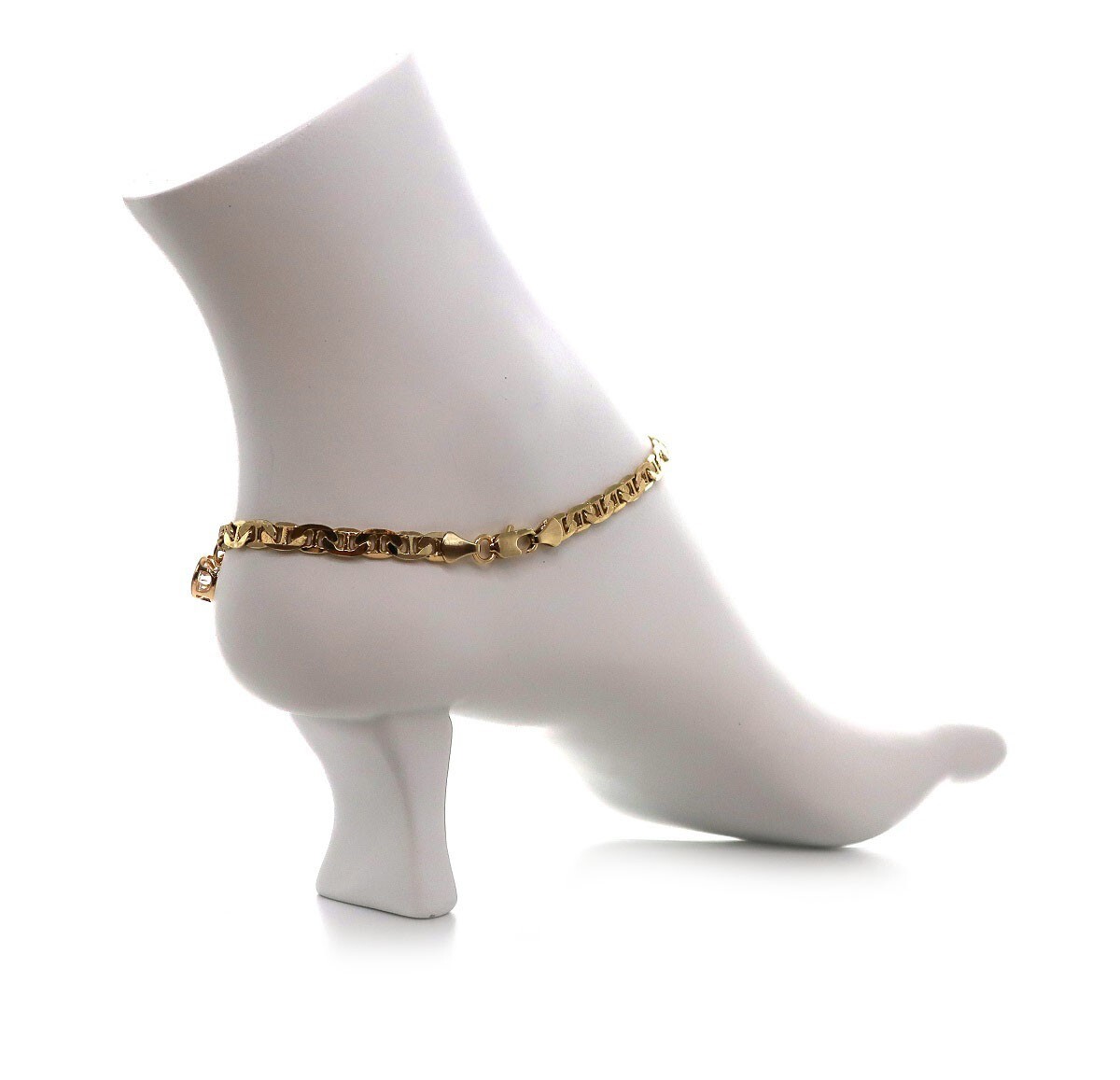 5mm Italian Mariner Anchor Chain Anklet Cubic Zirconia Bracelet 14K Gold Plated
