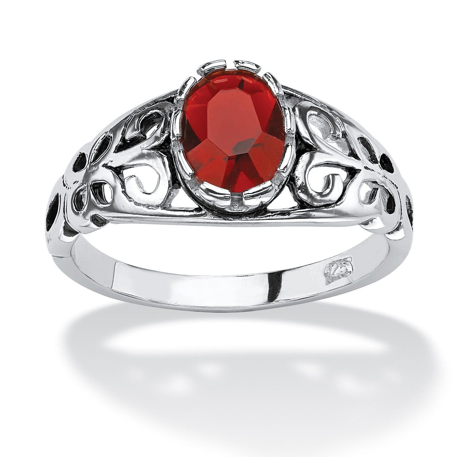 WOMENS STERLING SILVER RUBY JULY BIRTHSTONE SCROLL RING SIZE 5 6 7 8 9 10